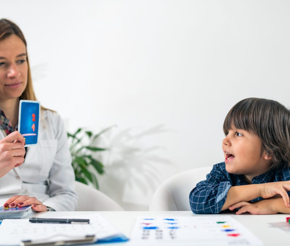 Mental Health Test for Children. Toddler Doing Logic Test with Cards